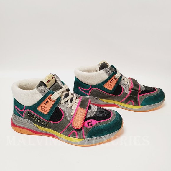 GUCCI SNEAKERS MENS ULTRAPACE MID TOP LEATHER SHOES w LOGO sz 8G 8.5 US - Picture 7 of 16